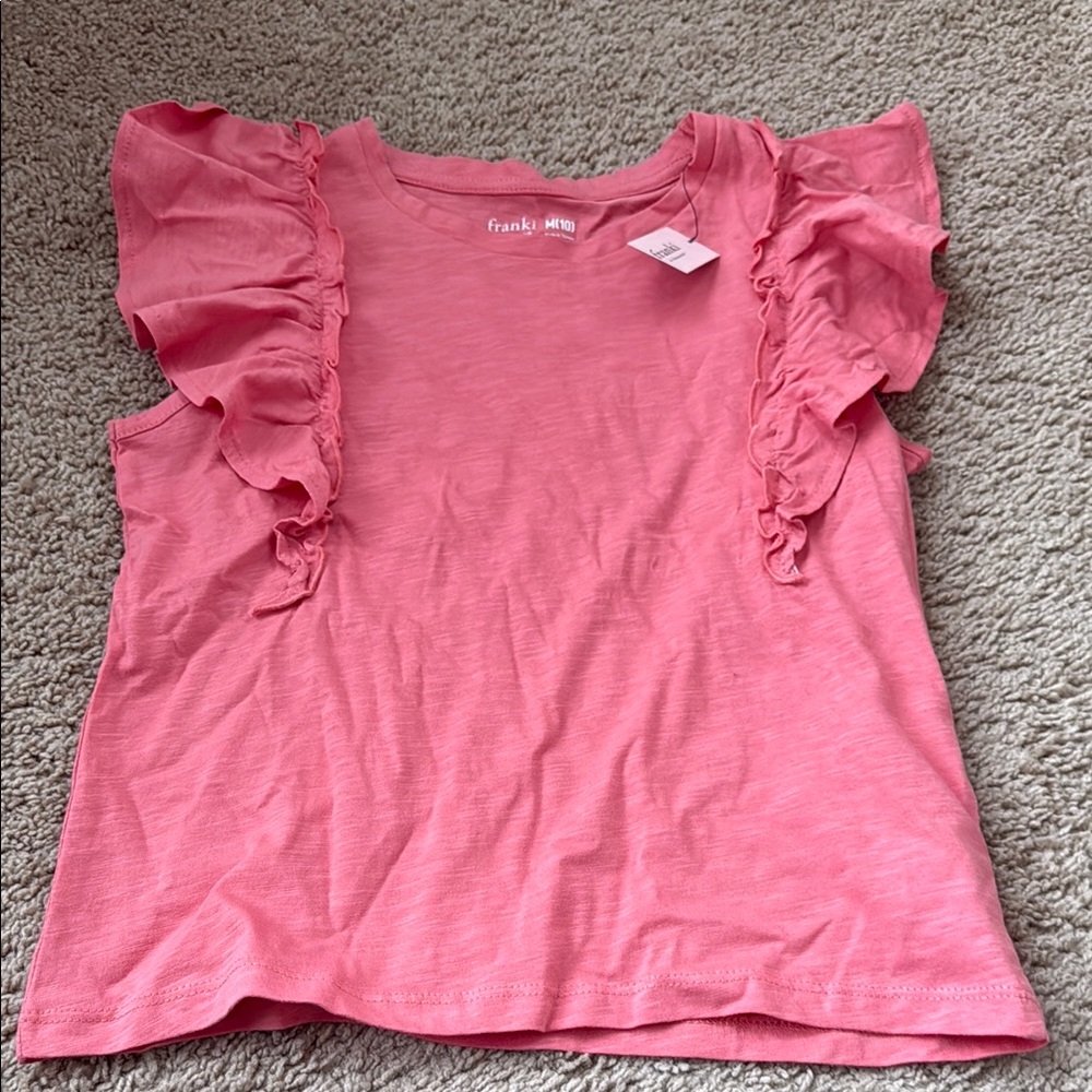 Franki Pink Ruffle girls  size 10 short Sleeve Top